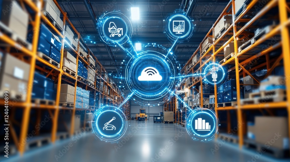 Poster iot technology enhancing efficiency in storage systems.
