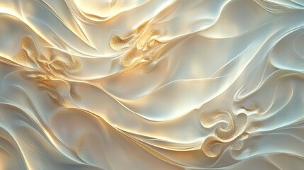 Obraz premium Elegant Golden Floral Patterns on Soft Pearlescent Waves. Luxurious and Ethereal Design with Delicate Artistry and Radiant Aesthetics.