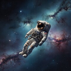 A delicate watercolor of an astronaut floating in a peaceful galaxy.