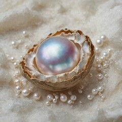 A delicate watercolor of a pearl resting inside an open shell.