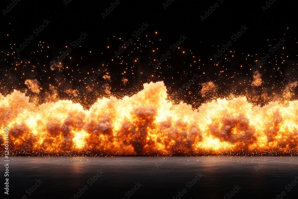 Aufkleber Dramatic explosion with fire and smoke creating an intense visual effect in a dark setting