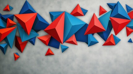 Obraz premium Abstract 3D Red and Blue Triangles on Grey Background