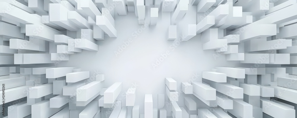 Poster pm 2.5 particles impact concept. abstract white cityscape with geometric structures and soft lightin