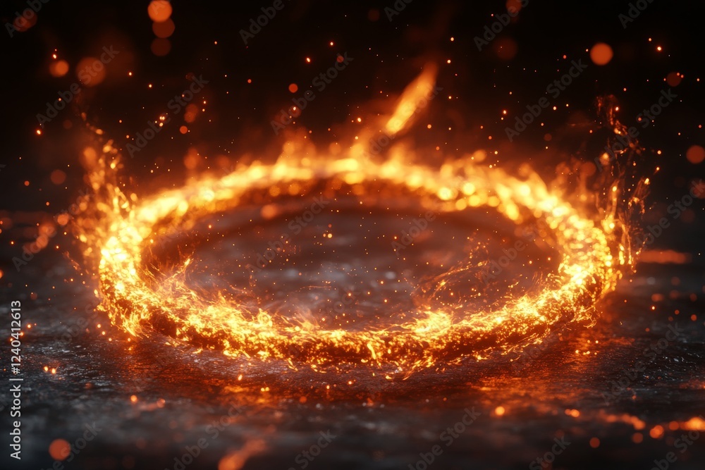 Poster Captivating circle of flames creates mesmerizing visual effect on a dark surface