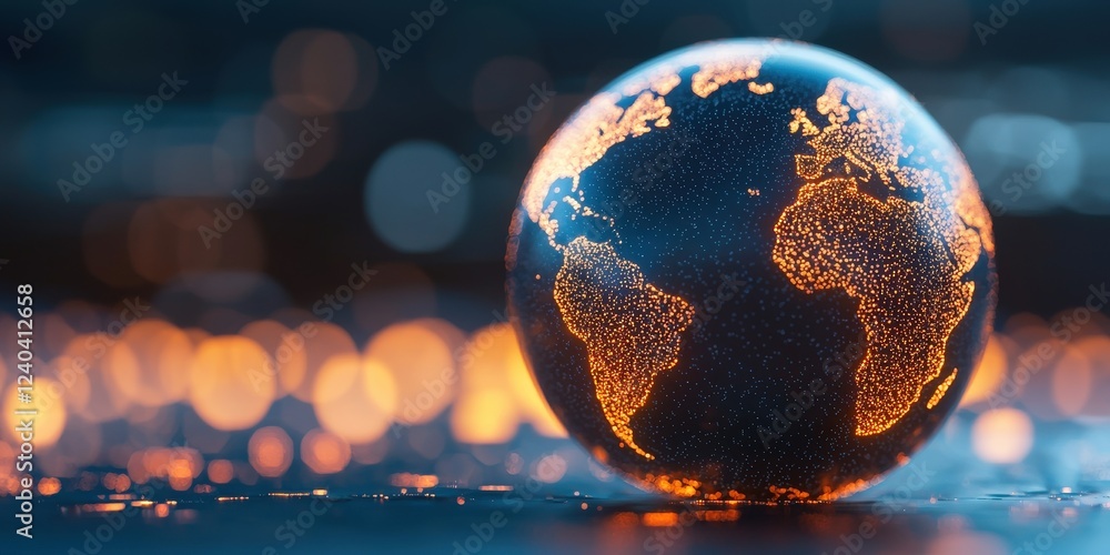 Poster pm 2.5 particles impact concept. glowing globe with illuminated continents against a blurred backgro
