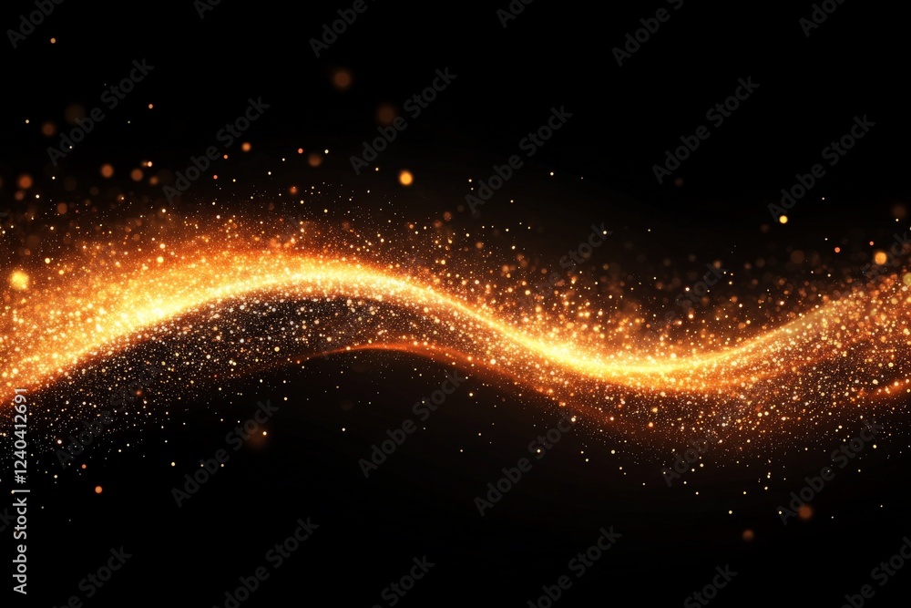 Aufkleber Dazzling golden wave with sparkling particles creates a mystical atmosphere in dark background