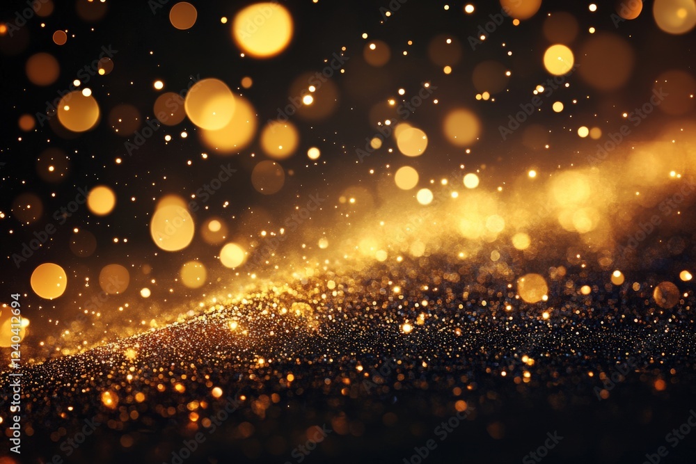 Poster golden shimmering particles create a magical atmosphere during an evening celebration event filled w