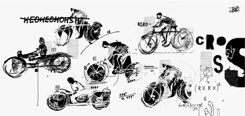 Symbolic image of motorcyclists and cyclists