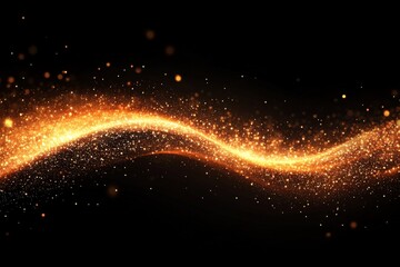 Obraz premium Dazzling golden wave with sparkling particles creates a mystical atmosphere in dark background