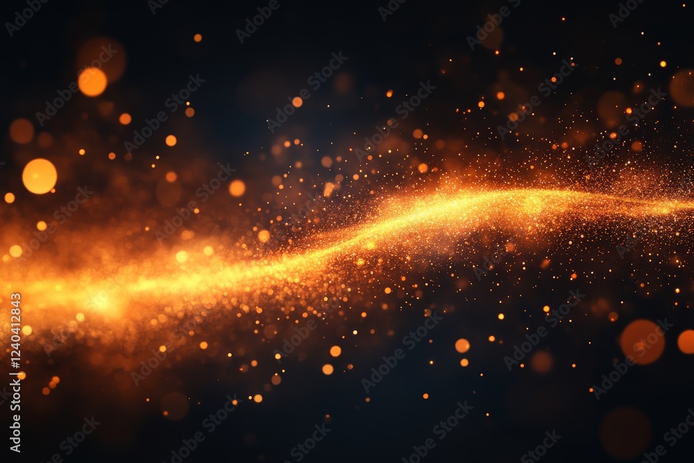 Poster Bright orange and gold particles swirl against a dark background, creating an ethereal effect