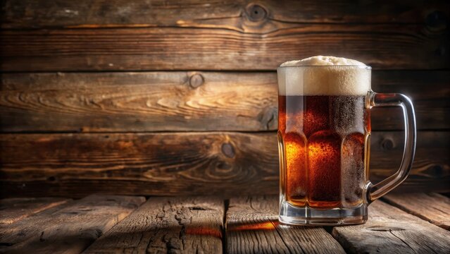 Foamy root beer mug on wooden table with rustic background , rustic, mug,  rustic, mug, beverage