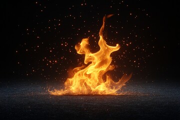 Flames dance in the dark, creating a mesmerizing display of heat and light in a dimly lit environment