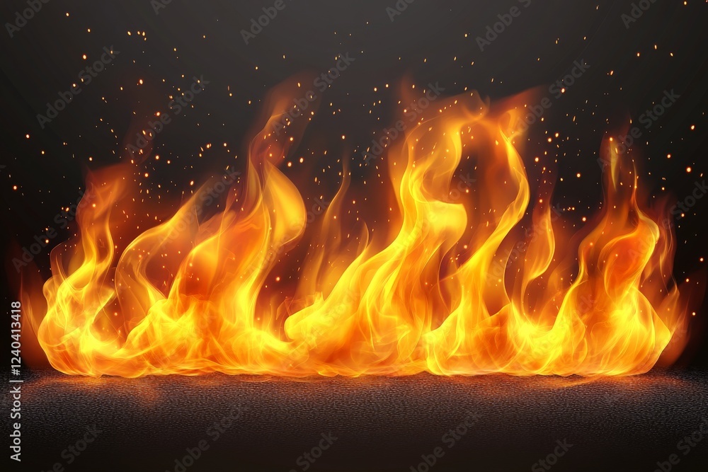 Poster dynamic flames create an intense and vibrant display of fire against a dark background, illuminating