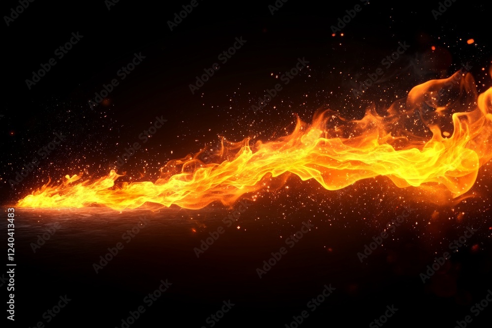 Aufkleber Fiery flames create a captivating visual display with intense colors and dynamic movement against a dark backdrop