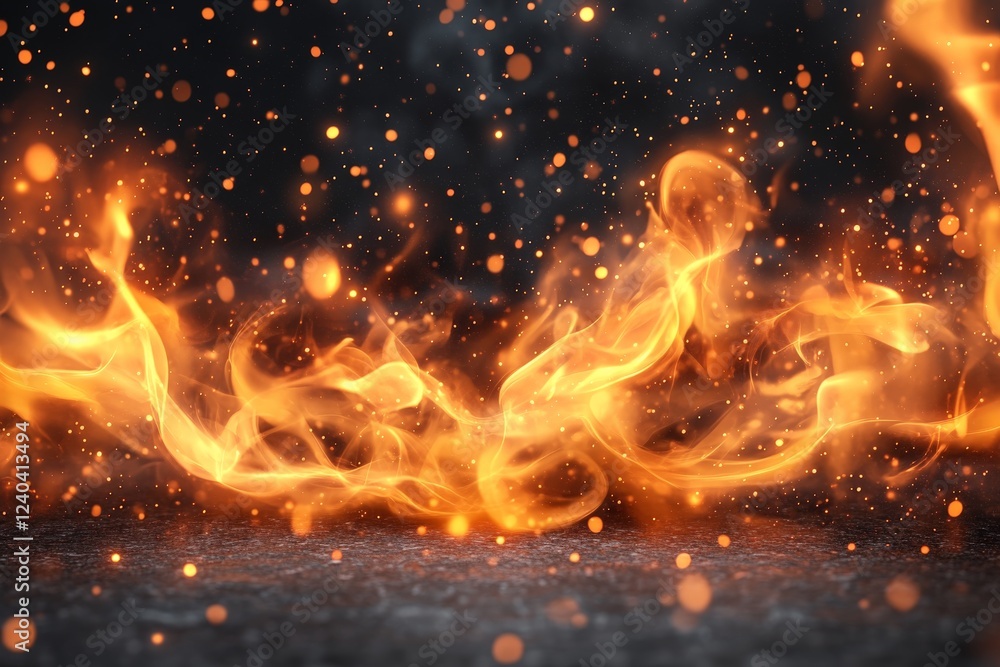 Aufkleber flames dance with sparks in a darkened space, creating a captivating display of fire's vibrant energ
