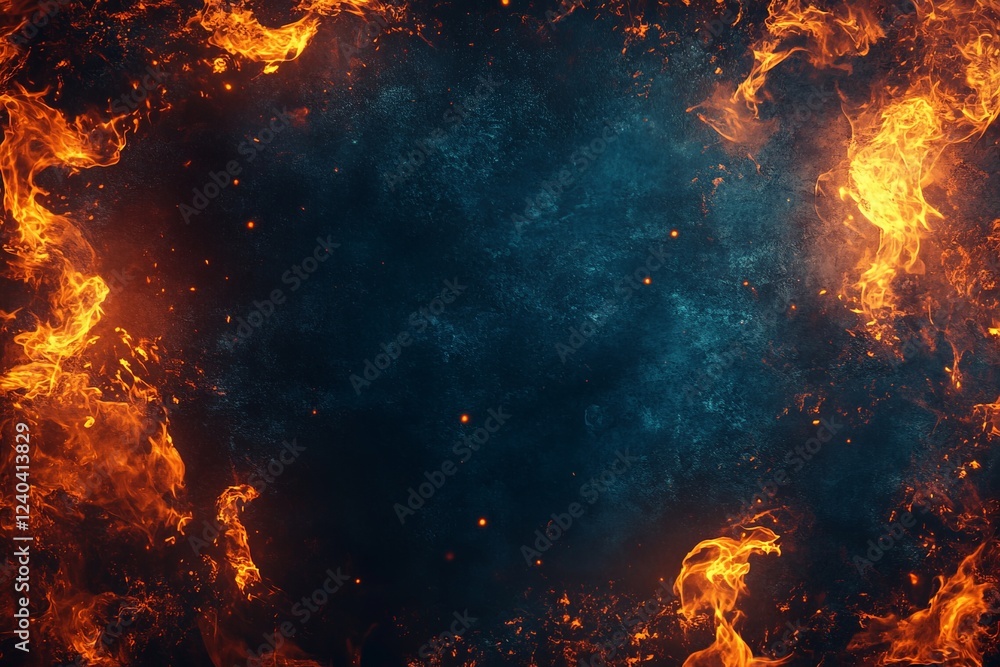 Aufkleber bright flames create a dramatic contrast against a dark background, creating an intense visual effec