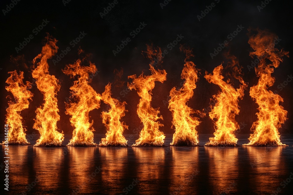 Poster dynamic flames dance along a reflective surface creating a striking display of light and movement