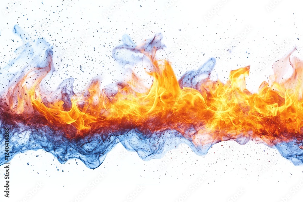 Poster Vivid flames and water collide, creating dynamic visual contrast in a vibrant display of fire and liquid elements