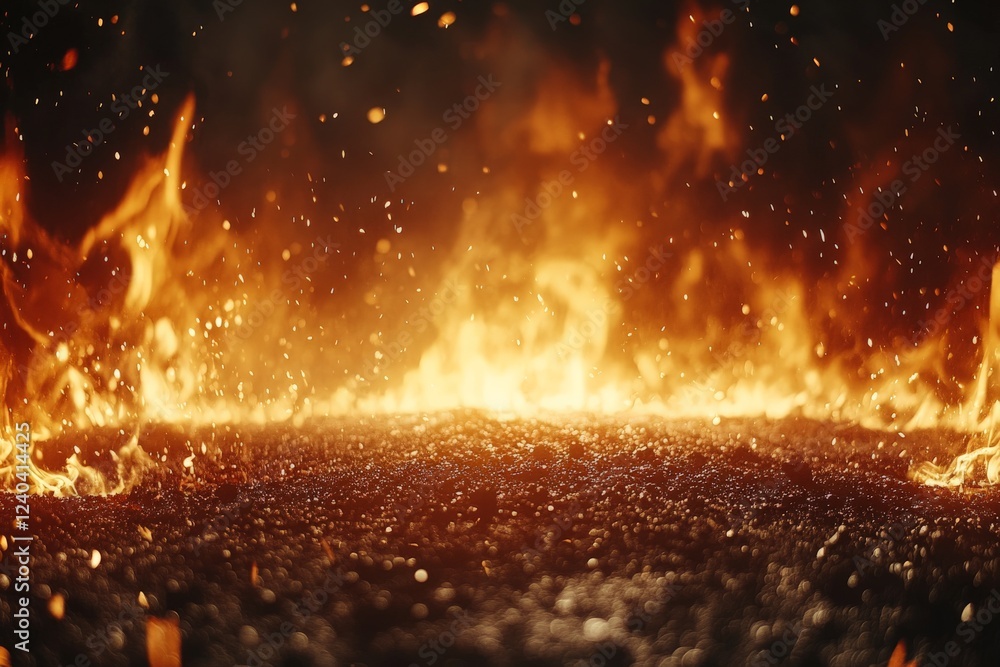 Poster Flames rise brightly against a dark background, creating an intense and captivating display of fire and heat