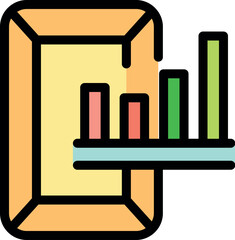 Mobile phone with increasing bar graph coming out of the screen, concept of augmented reality business app