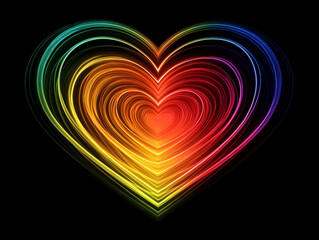 rainbow neon heart isolated on black background