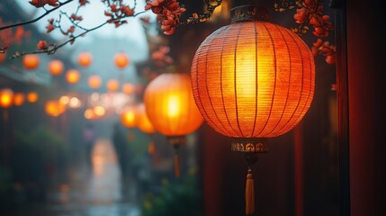 Obraz premium Beautifully Illuminated Lanterns in a Serene Night Scene