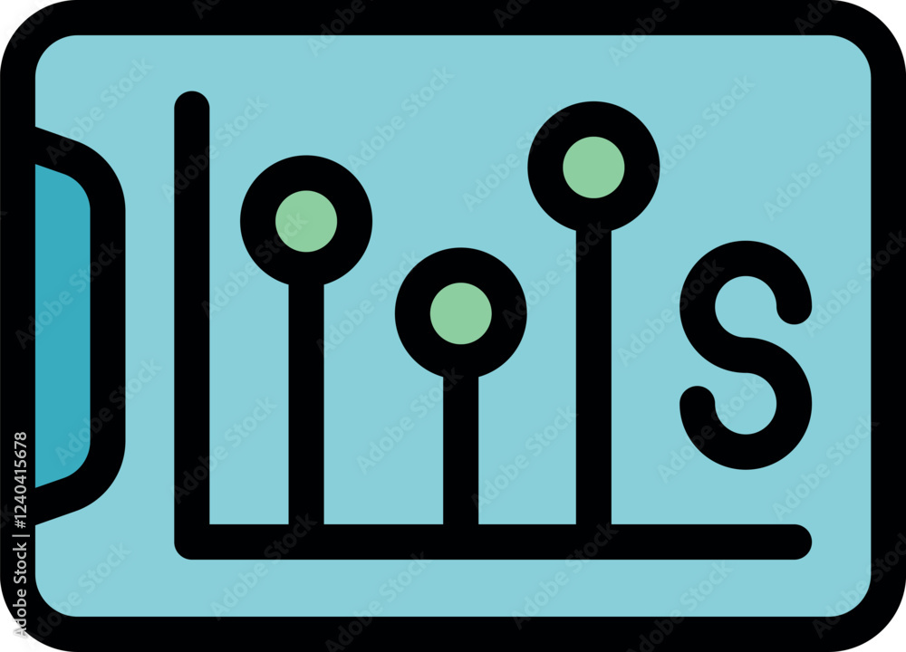 Poster tablet app showing increasing sales data, represented by a line chart and dollar sign
