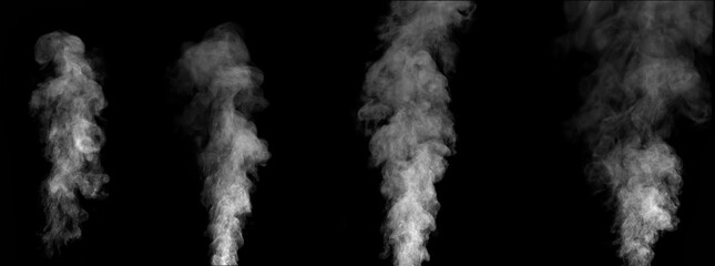 Smoke isolated on black background. Close-up steam effect.