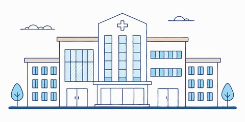 Naklejka premium drawing depicts a clean hospital building, illustrating the minimal medical healthcare infrastructure.