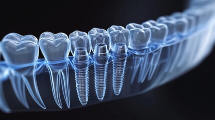 X-ray of artificial titanium teeth placed in the mouth