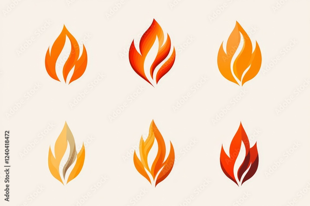 Poster unique collection of fire flame icons in various colors and designs displayed on a light background