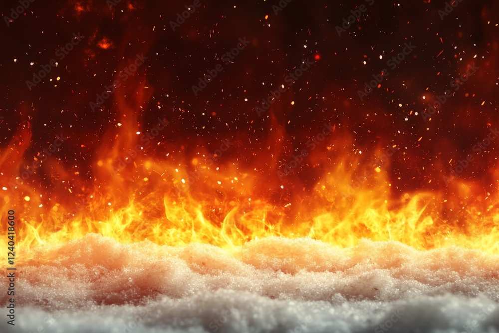 Poster flames rising over a misty surface create a dramatic contrast in a vibrant scene filled with light a