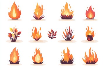 Various representations of flames and fire elements for artistic and design purposes in a creative layout