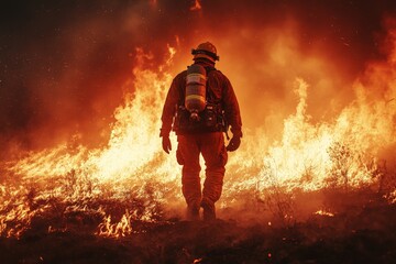 Firefighter combats wildfires in a blazing landscape during a critical emergency situation