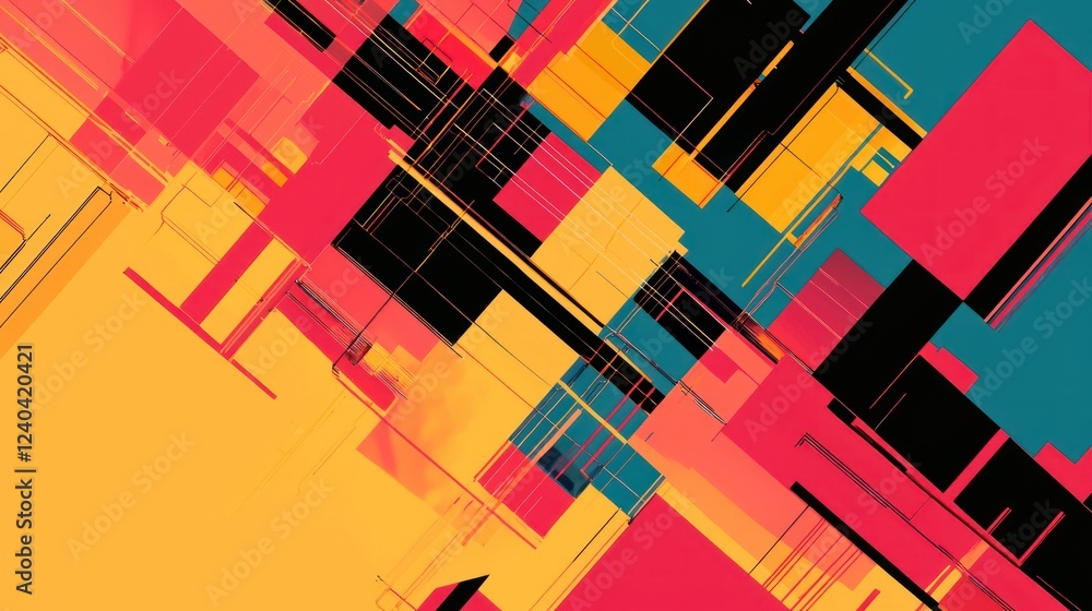 Poster an abstract background with geometric shapes and bold colors, perfect for dynamic and modern designs
