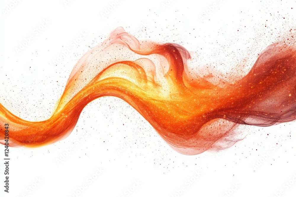 Poster beautiful flowing abstract design in warm shades of orange and red with sparkling effects on a white