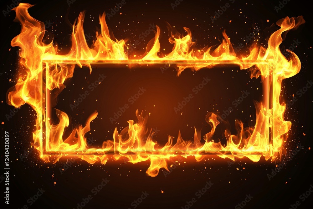 Poster fire creates a dynamic and intense frame with vibrant flames on a dark background, perfect for highl