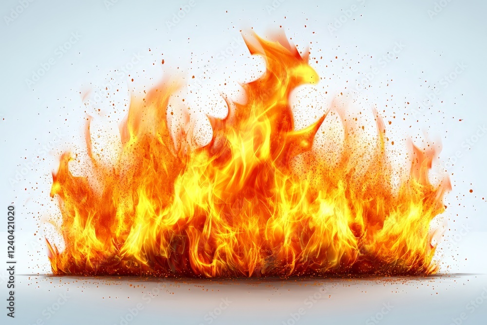 Aufkleber Bright flames engulfing the ground, casting a warm glow and creating an intense display of fire and heat at dusk