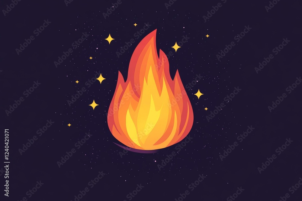 Poster bright flame illuminating a dark background with sparkling stars creating a mystical atmosphere
