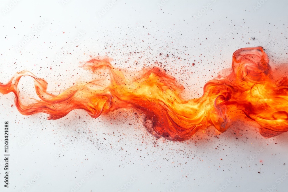 Poster fire swirls create vibrant patterns with sparks of color on a white backdrop during indoor artistic 