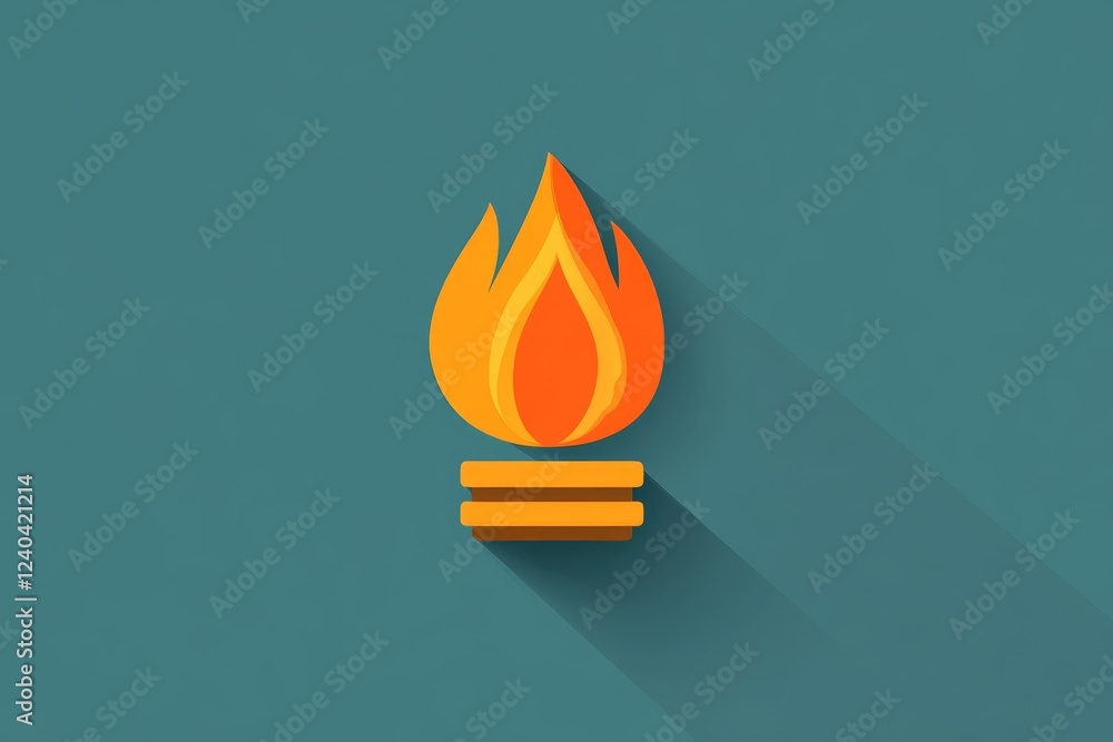 Aufkleber Vibrant abstract flame symbol with bold colors and strong shadows on a teal background