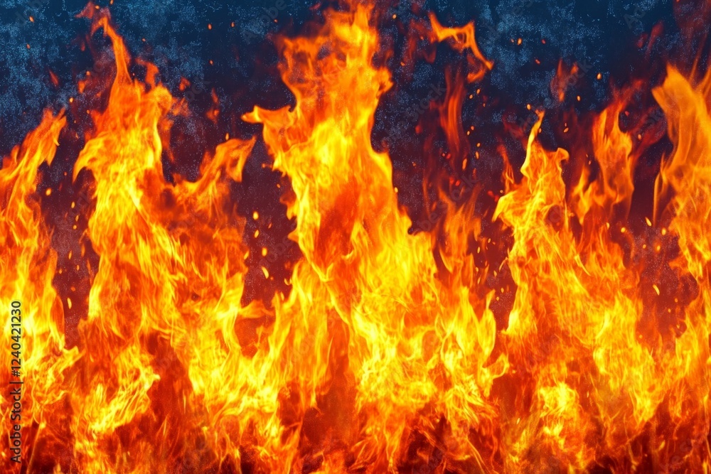 Aufkleber Bright flames rise fiercely against a dark background creating a mesmerizing display of fire and heat