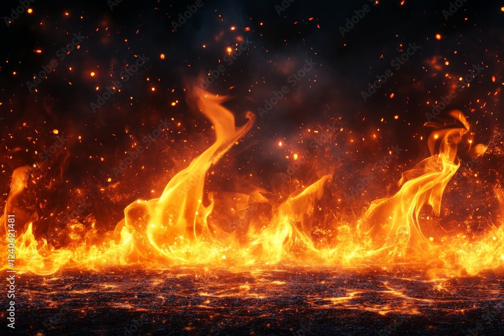 Leinwandbilder flames dance vigorously against a dark backdrop, creating an intense and captivating visual display 