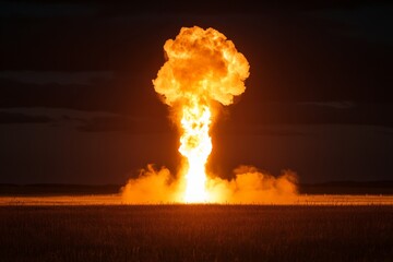 Spectacular explosion lights up night sky over vast open field