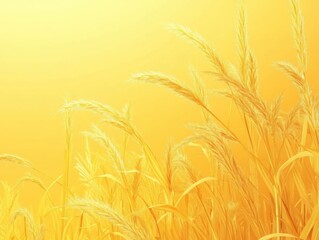 Illustration of golden wheat field on yellow background with copy space.