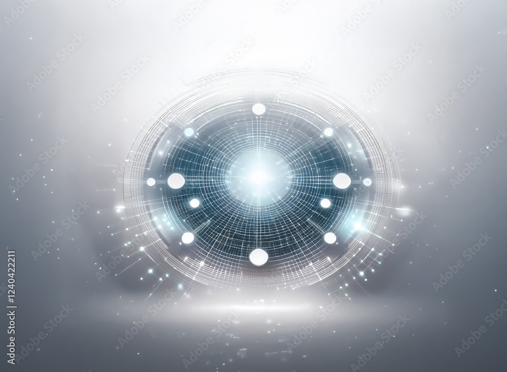 Poster abstract digital sphere glowing with interconnected nodes, radiating light and energy. futuristic te