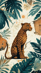 Naklejka premium Leopard. Animal illustration. Oil paint. Pattern for printing on wall decorations, covers, leaflets