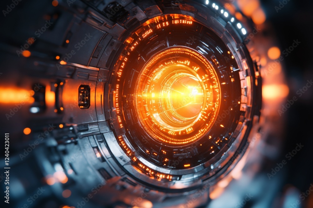 Fototapete futuristic design featuring a glowing core surrounded by intricate metallic structures