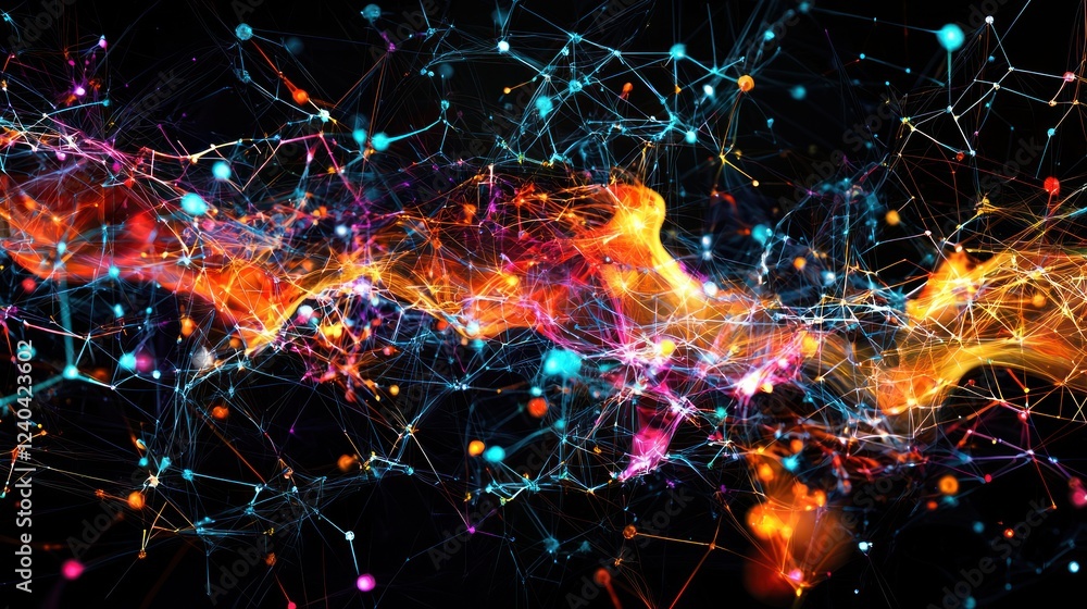 Aufkleber an abstract visual representation of memories forming in the mind, with interconnected lines and dot