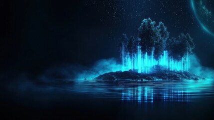 Fototapeta premium Glowing Blue Abstract Nebula Landscape